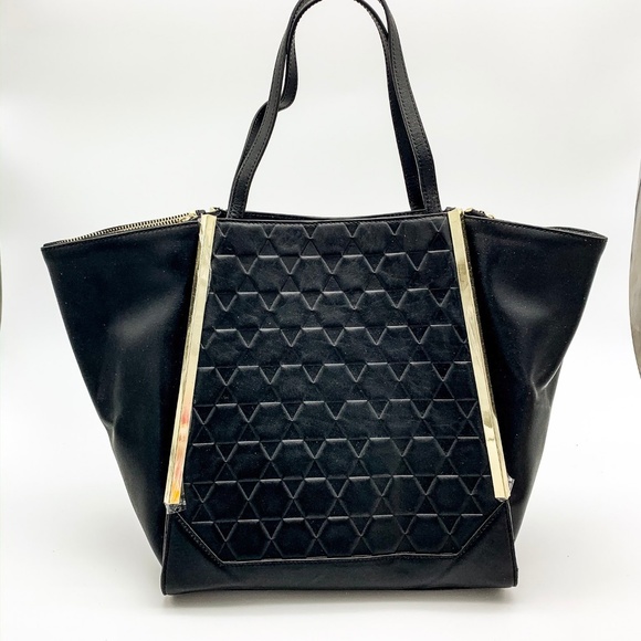 NWT HEIRLOOM Black Embossed Leather Wing Tote - Picture 2 of 5